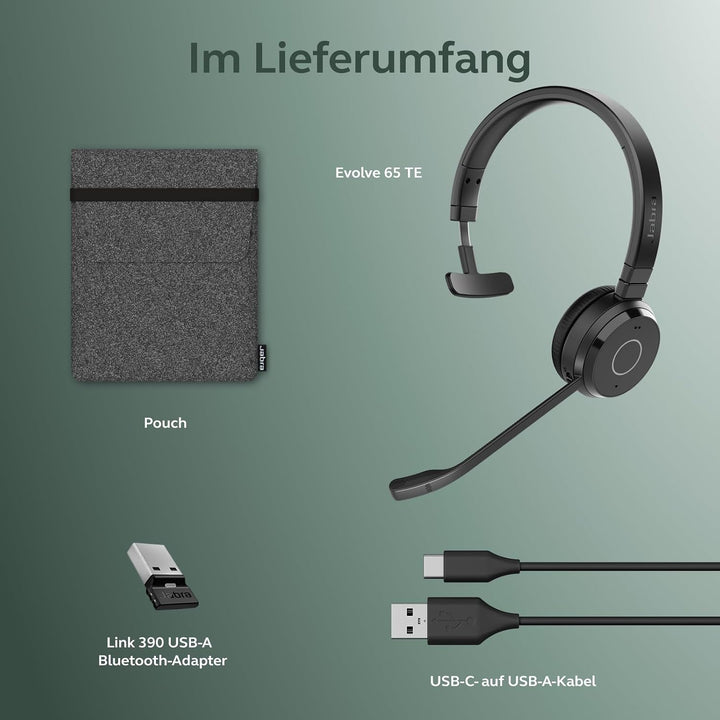 Jabra Evolve 65 TE (3. Auflage 2025) Kabelloses Bluetooth-Mono-Headset mit Mikrofon, Verbindung für