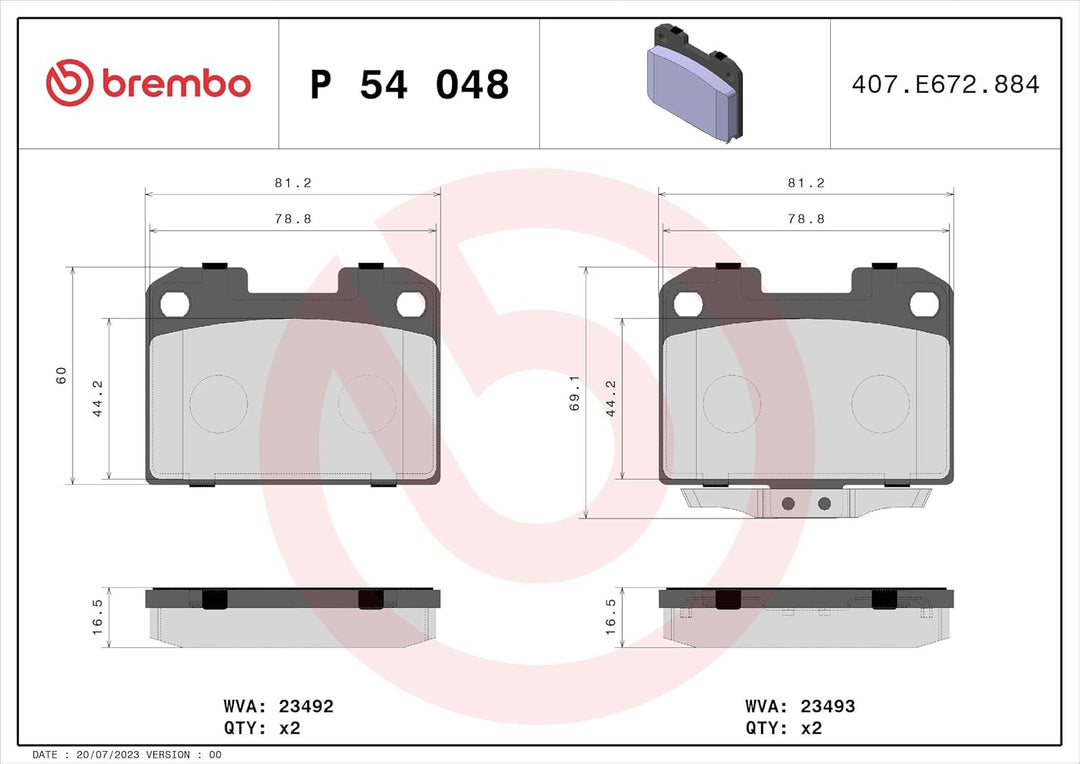 Brembo P54048 Hintere Bremsbeläge, Anzahl 4