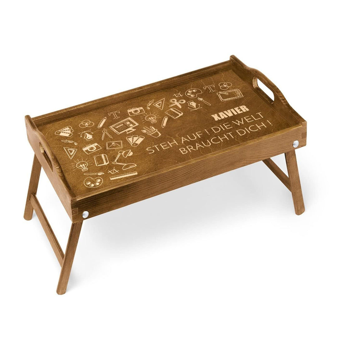 Maverton Serviertablage mit Gravur - personalisiert - Sofatablett mit Griffen - klappbar - mit erhöh