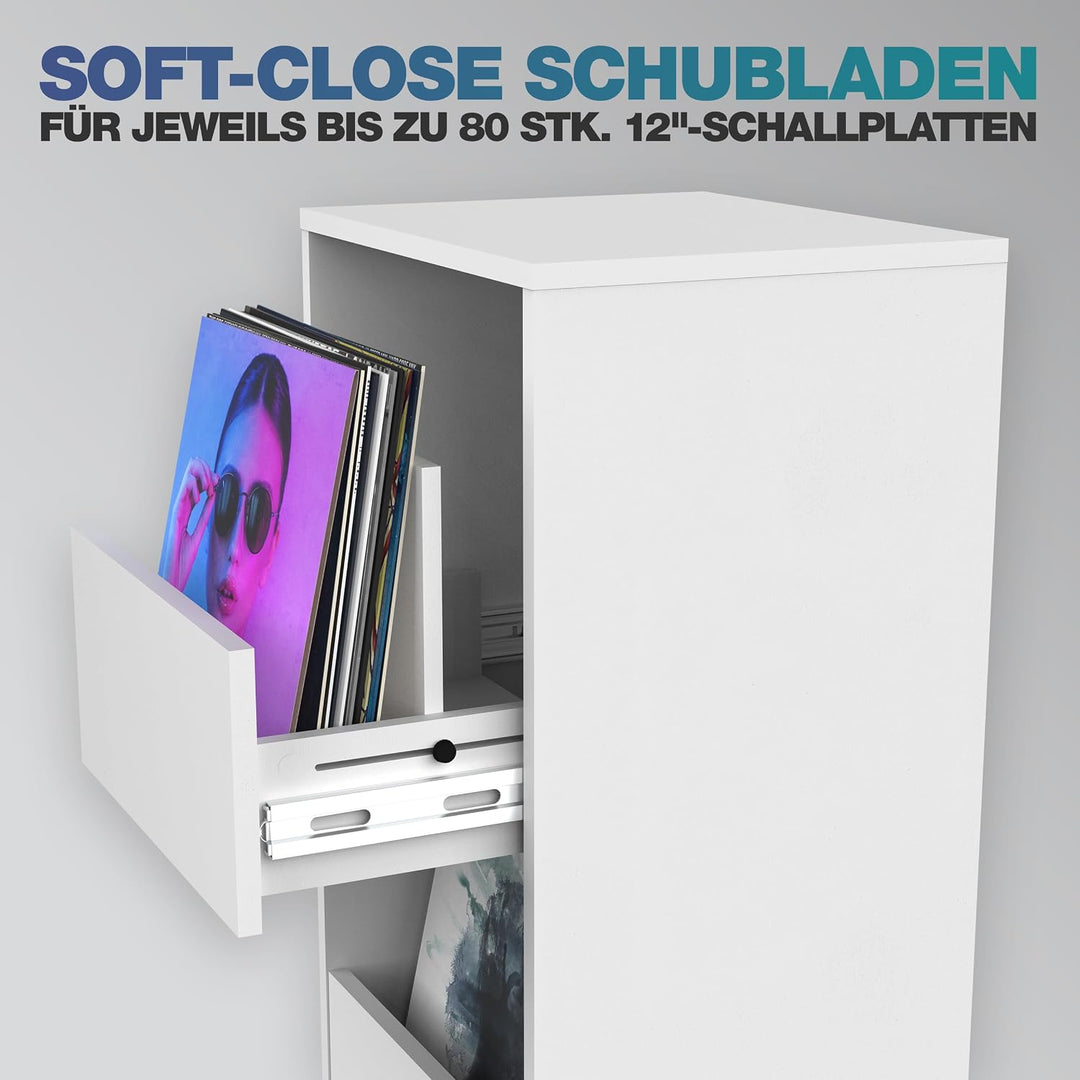 Glorious Vinyl Vault - Schallplattenschrank mit Soft-Closing-Schubladen für 12-Zoll-LPs, Wohnzimmer
