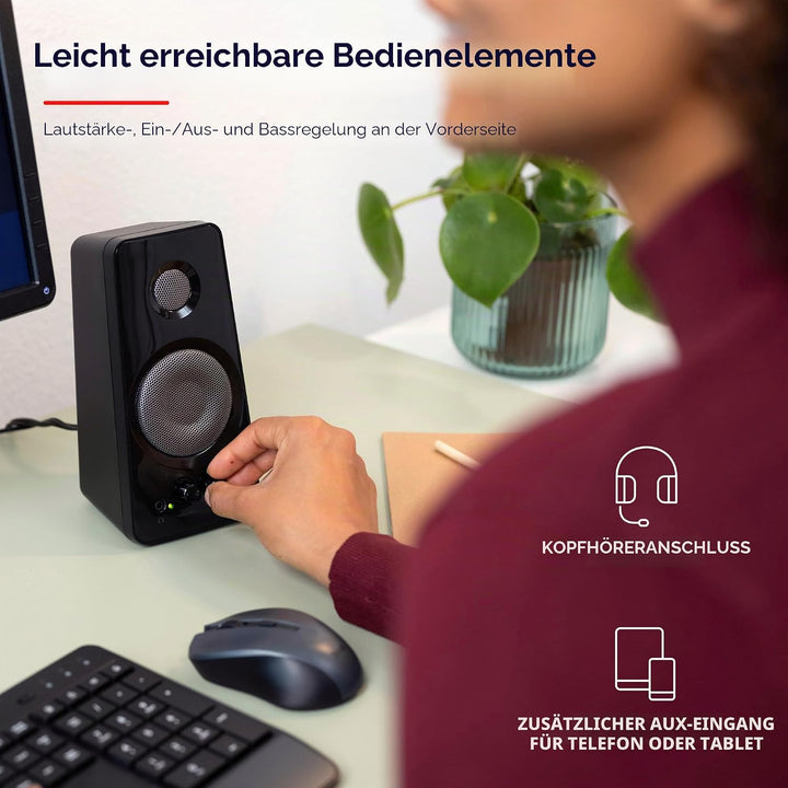 Trust Tytan 2.0 Lautsprecherset, 36 W (18 W RMS), Computer Boxen, Lautstärke- und Bassregler, Kopfhö
