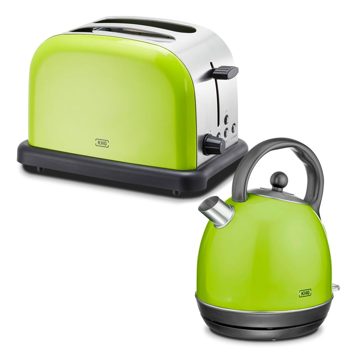 KHG Frühstücksset Wasserkocher &amp; Toaster, Lime-Grün, Kessel-Kocher 1,7 Liter, 360° Sockel, Kalkfilte