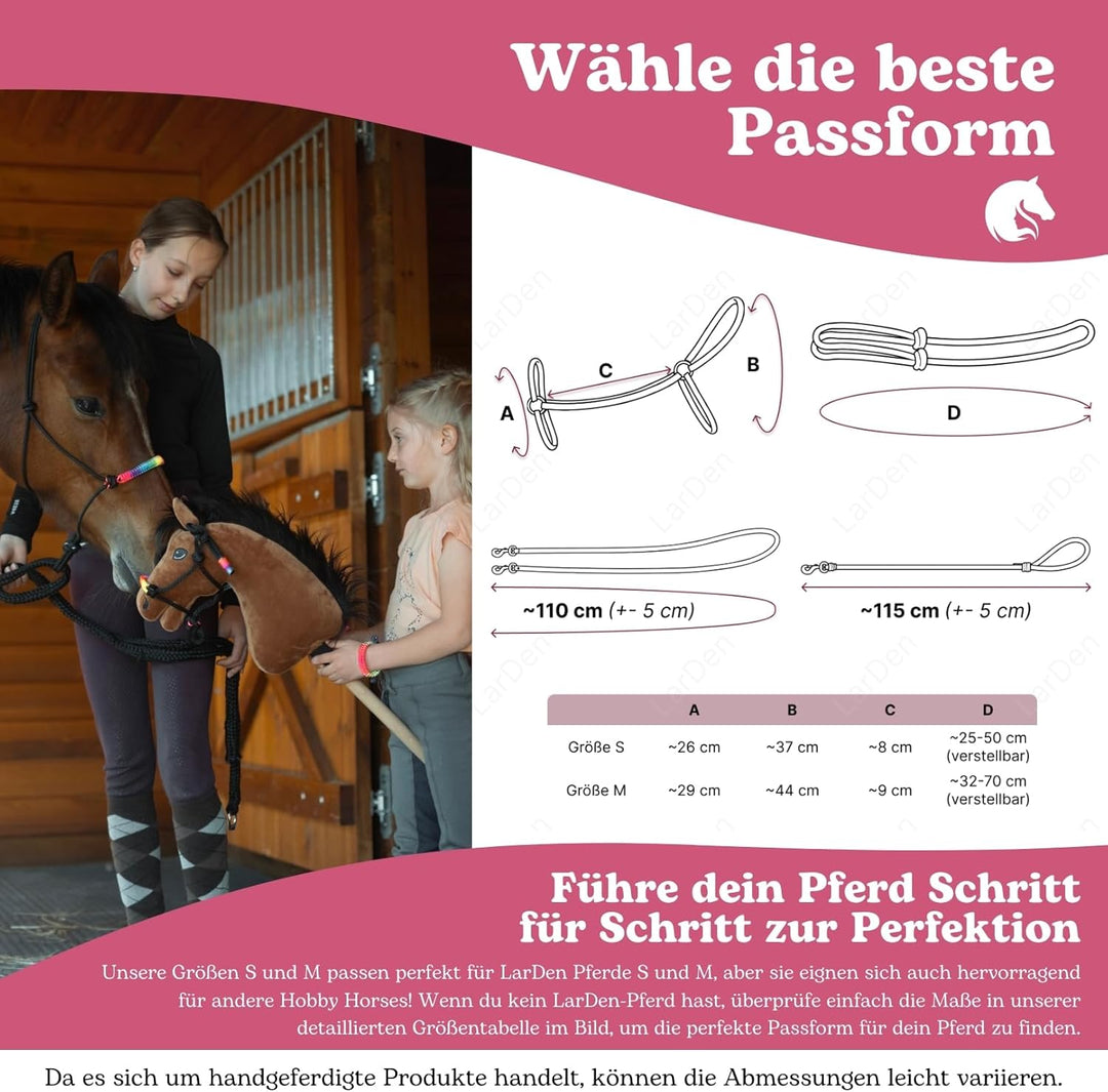 LarDen Hobby Horse Zubehör Set Start - Halfter mit Strick, Halsring, Zügel für Grosse S Steckenpferd