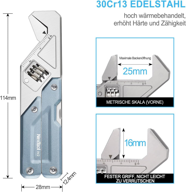 NexTool W2 Multitool, 8 in 1 Multi Tool Werkzeug mit verstellbarem Schraubenschlüssel, Multitool Zan