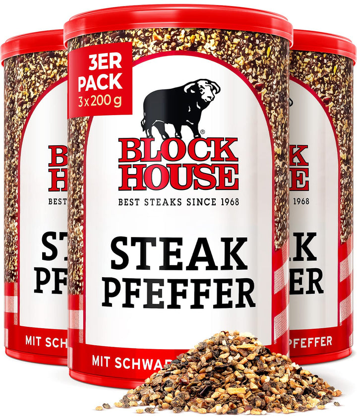 Block House Steak Pfeffer mit schwarzem Pfeffer 3x 200g - Gewürzmischung in Restaurantqualität 200 g