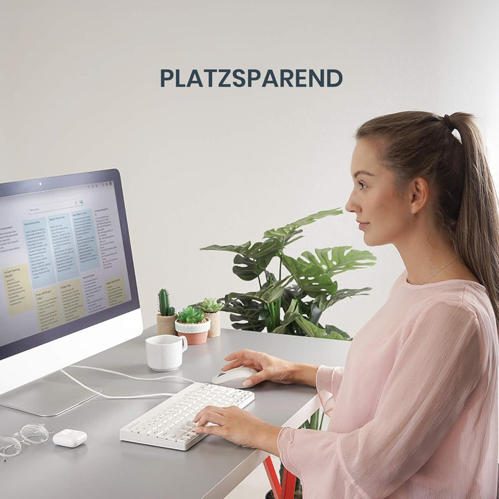 Perixx PERIDUO-212 Kompaktes Mini Tastatur und Maus Set, USB-Kabel, Deutsches Layout, Weiss