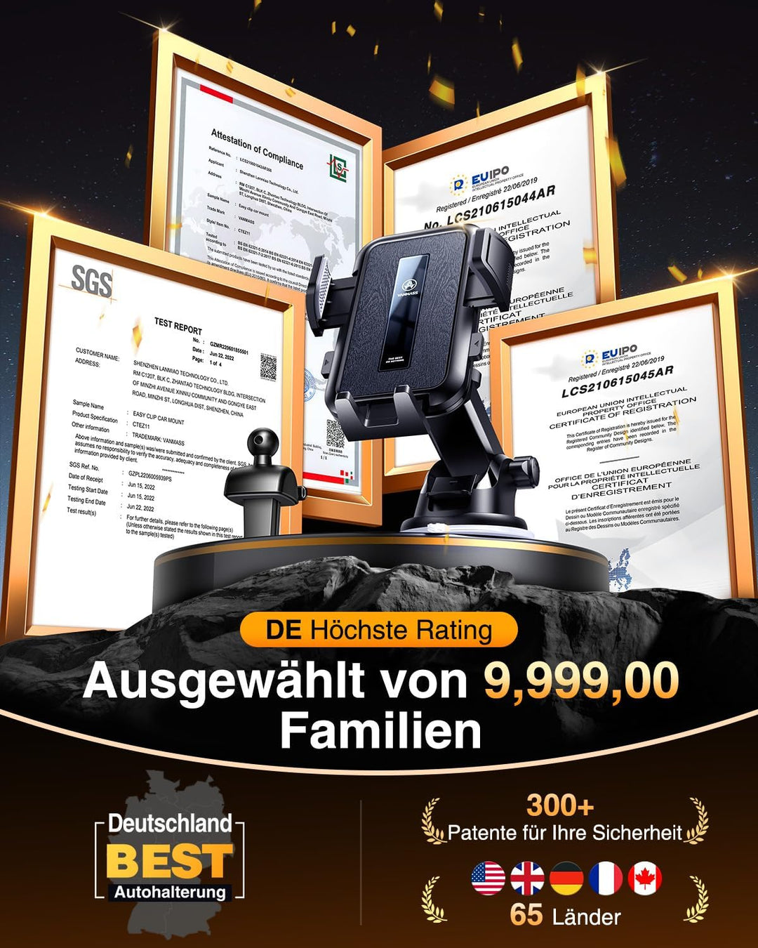 VANMASS Handyhalterung Auto [2022 Upgrade Saugkraft] Handy Halterung Auto Lüftung &amp; Saugnapf Univers