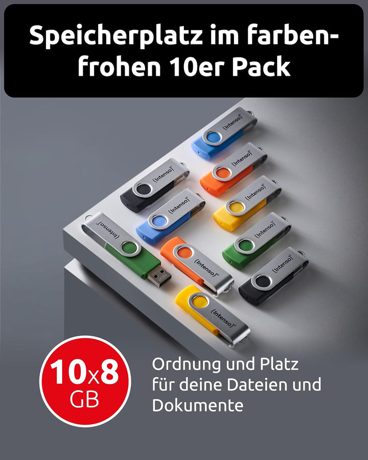 Intenso Basic Line Multipack 10x 8 GB USB-Sticks USB 2.0 mit schnellen Datentransfer und Beschriftun