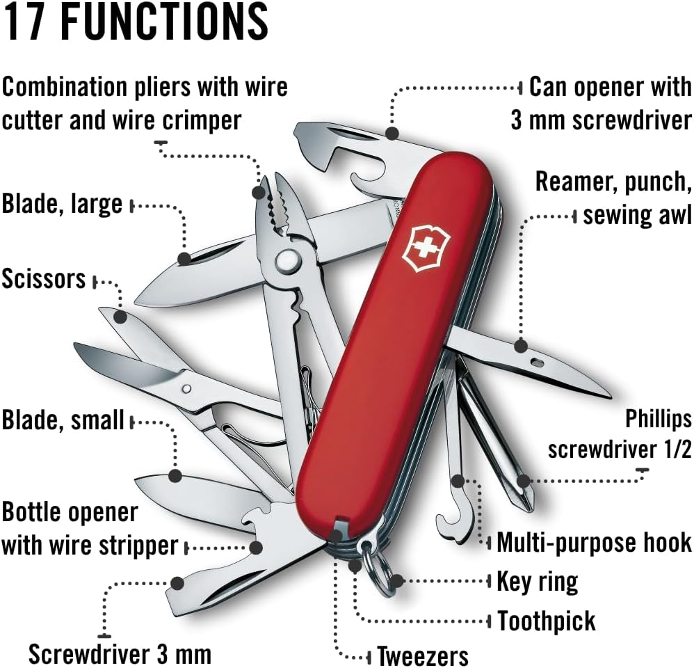 Victorinox Schweizer Taschenmesser, Deluxe Tinker, Multitool, 17 Funktionen, Klinge, gross, Dosenöff