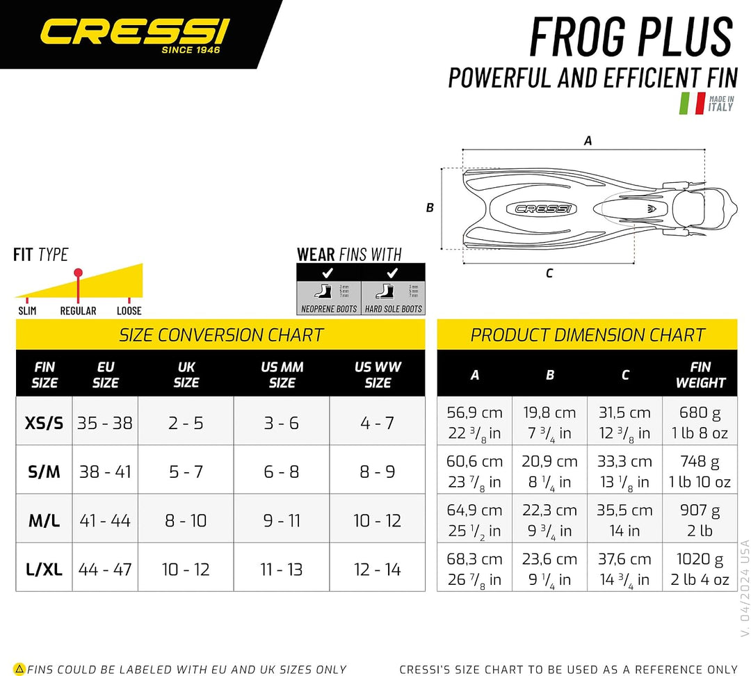 Cressi Frog Plus Tauchflossen Erwachsene M/L - 42/45 Schwarz/Gelb, M/L - 42/45 Schwarz/Gelb