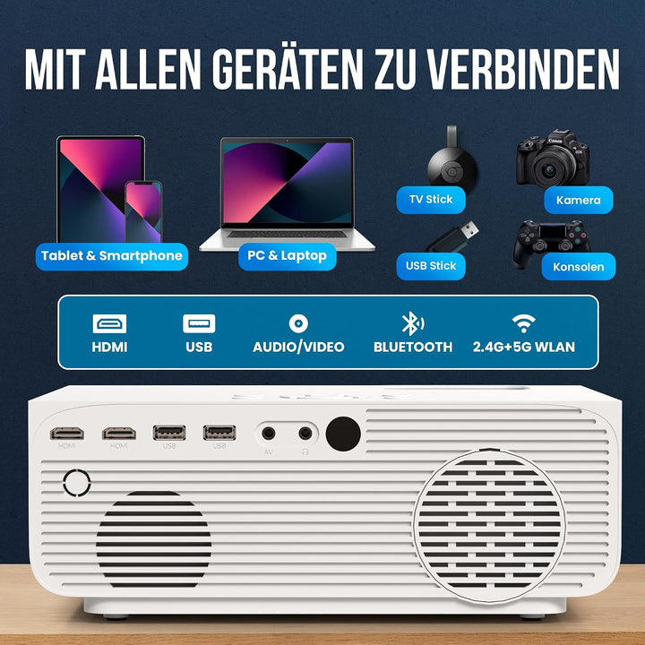 Strex Beamer - 1080P Full HD - 15000 Lumen - Drahtloses Streaming - WiFi - Bluetooth - Mini Beamer -