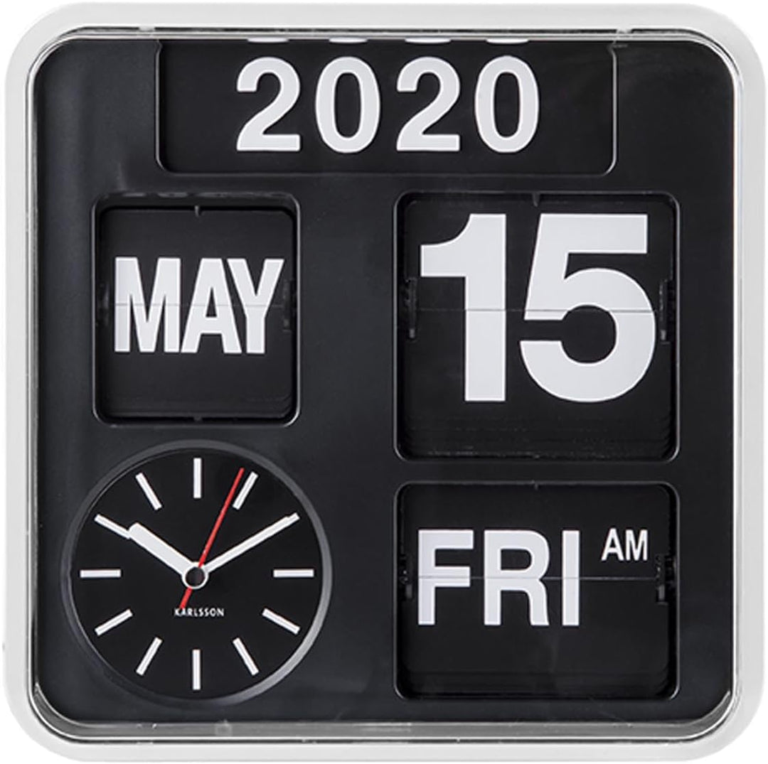 KARLSSON KA5364WH - Mini-Wanduhr mit Kalender - Fallblattanzeige - Weiss