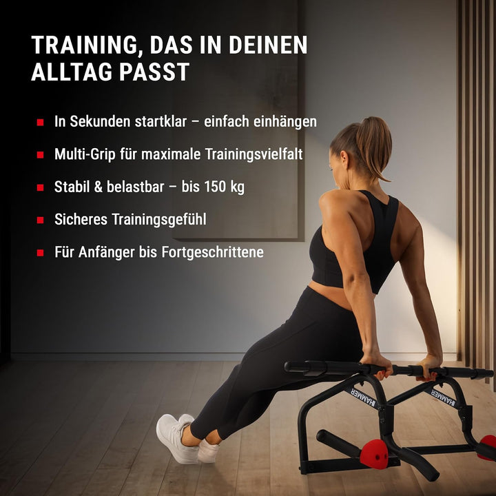 HAMMER Klimmzugstange Multigriff, einfaches Einhängen, 5 Griffmöglichkeiten, integrierte Bouldergrif