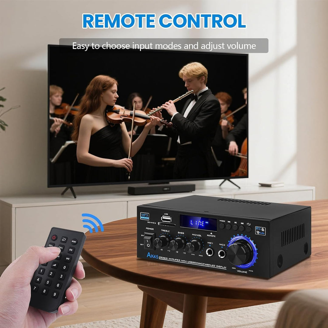 HiFi-Verstärker AK45 Mini Bluetooth Stereo-Audioverstärker Receiver 12V/ 220V 400W 2 Kanäle Digitale