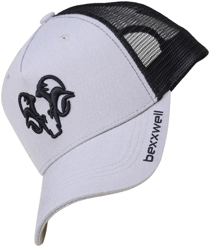 Bexxwell Trucker Cap hellgrau/schwarz mit 3D Logo-Stickerei (optimale Passform, Kappe, Black, grau,