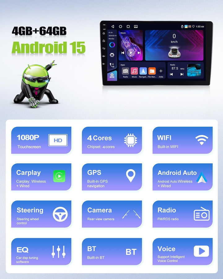 CAMECHO 4G+64G Android 15 Autoradio für VW Golf 5 Polo Skoda mit Navi Carplay Android Auto,9 Zoll Do