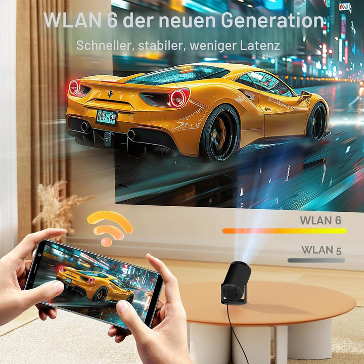 Mini Beamer mit Stativ, AKIYO WiFi Bluetooth Beamer Full HD 1080P Unterstützung, Native 720P Portabl
