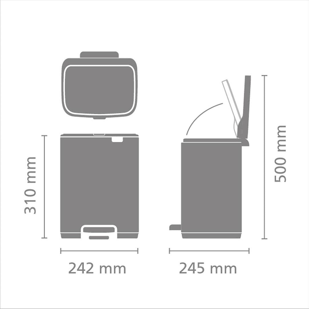 Brabantia Bo Treteimer 7 L (schwarzgrau), platzsparender Mini Mülleimer mit Soft-Close-Funktion und