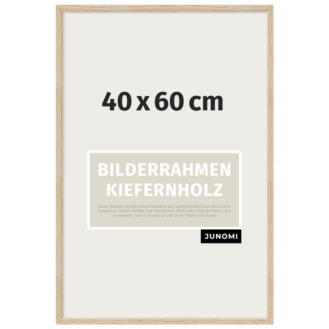 JUNOMI® Bilderrahmen 40 x 60 cm Holz | Farbe Eiche | Bilderrahmen Eiche mit bruchsicherem Acryl-Glas