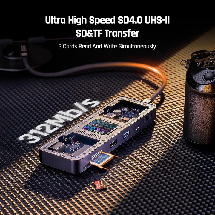DOCKCASE Smart USB C Hub 10 in 1 Pro, Dual HDMI 2.1 und 2.0 4K@60Hz Display, PD 3.0 100w, RJ45 Ether
