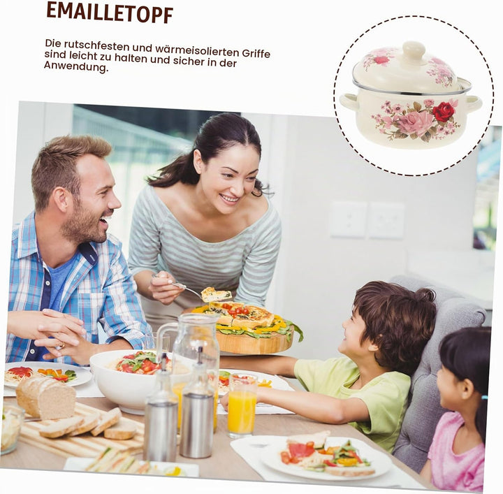 Emaille Suppentopf Mit Deckel 8.00 Zoll Kochgeschirr Für Gasherd Mit Zwei Griffen Robuster Eintopfto