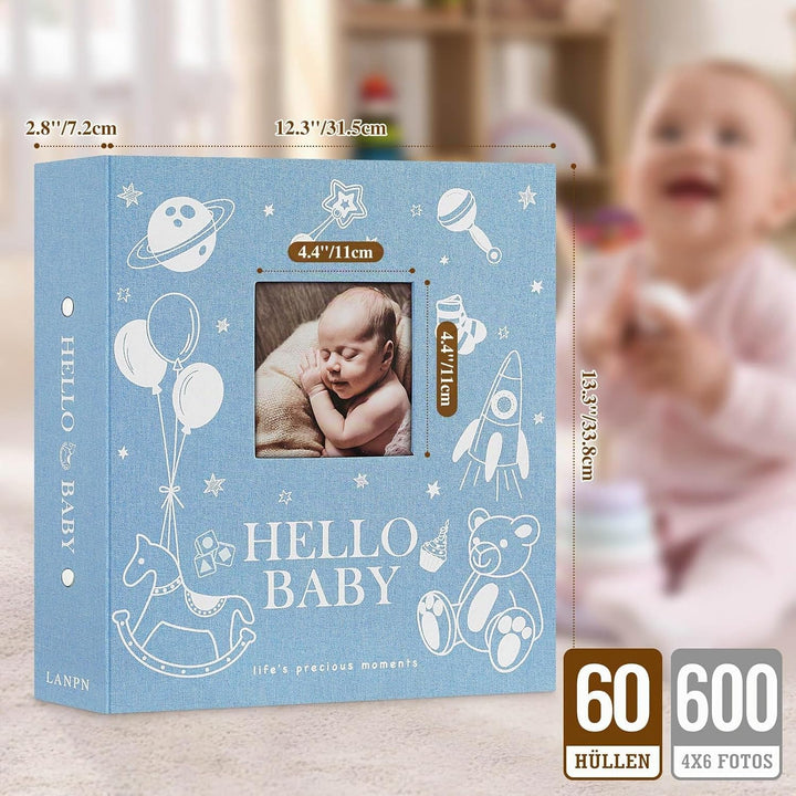 Lanpn Baby Fotoalbum 10x15 600 Fotos, Grosses Fotoalbum Einsteckalbum Babyalbum, Leinen Einstecken E
