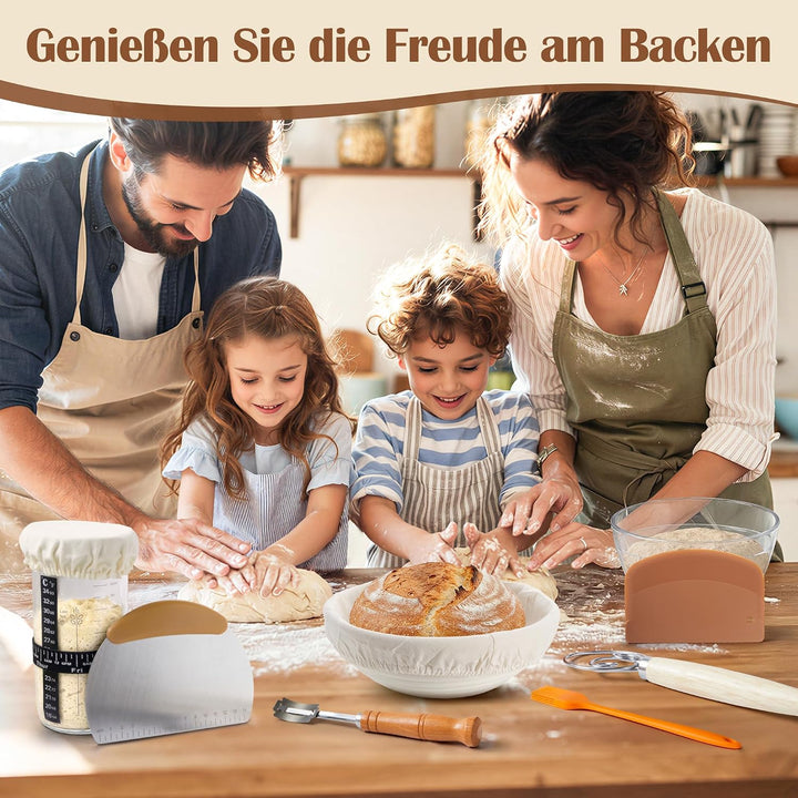 VIcus Sauerteig Starter Set, Gärkörbchen Rund &amp; Oval, Brotbackzubehör Für Sauerteigbrot, Komplettes