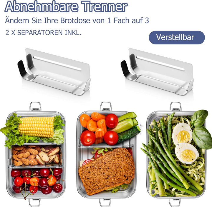 HaWare Brotdose mit Fächern, Edelstahl Bento Box mit Tasche, 1400ml Lunchbox für Kinder &amp; Erwachsene