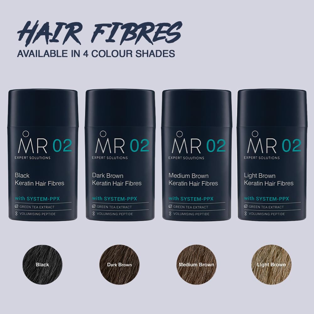 MR Hair Fibers Hellbraun, natürliche Männerhaaraufbaufaser mit Keratin und System PPX + Grüntee-Extr