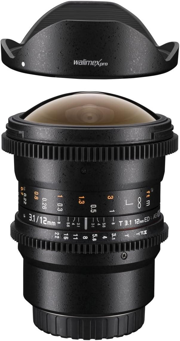 Walimex Pro 12mm 1:3,1 Fish-Eye VCSC für Canon EF Objektivbajonett schwarz (manueller Fokus, für Vol