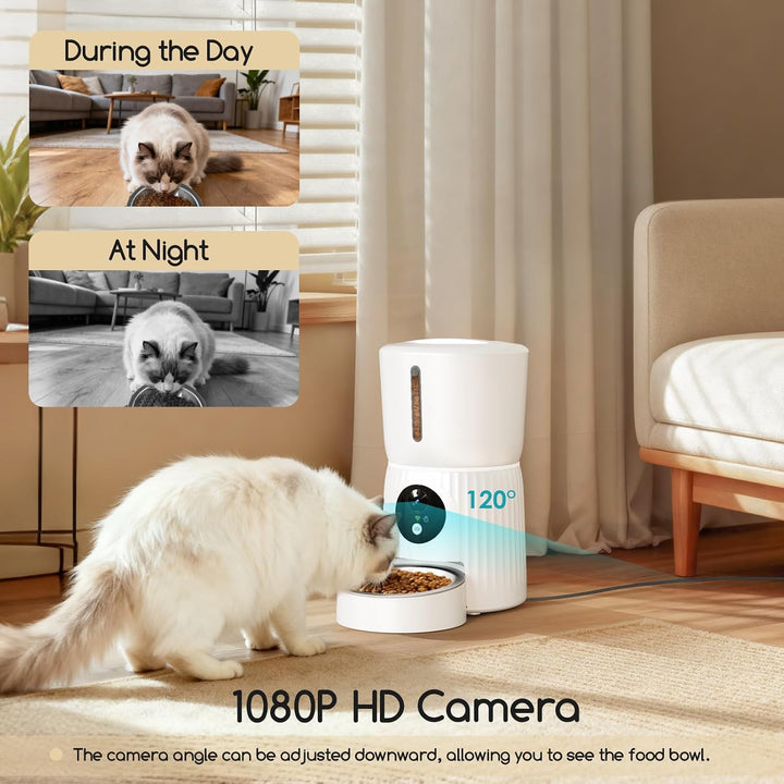 Faroro Futterautomat Katze mit WiFi, 1080P HD Video Katzenfutter Automat mit Nachtsicht, 4L Futtersp