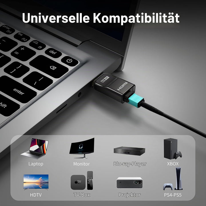 8K HDMI 2.1 Kabel mit abnehmbarem Stecker aus reiner Glasfaser, 30 m, armiert, Ultra High Speed 48 G