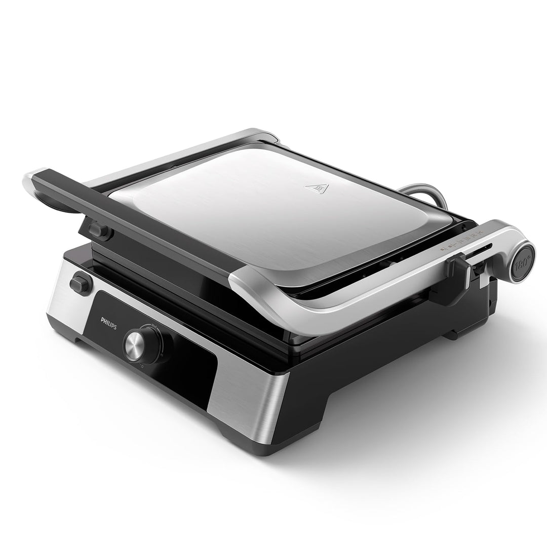 Philips Kontaktgrill - Einstellbare Temperatur 60°C-200°C. 180° aufklappbar. Grosse Grillfläche und