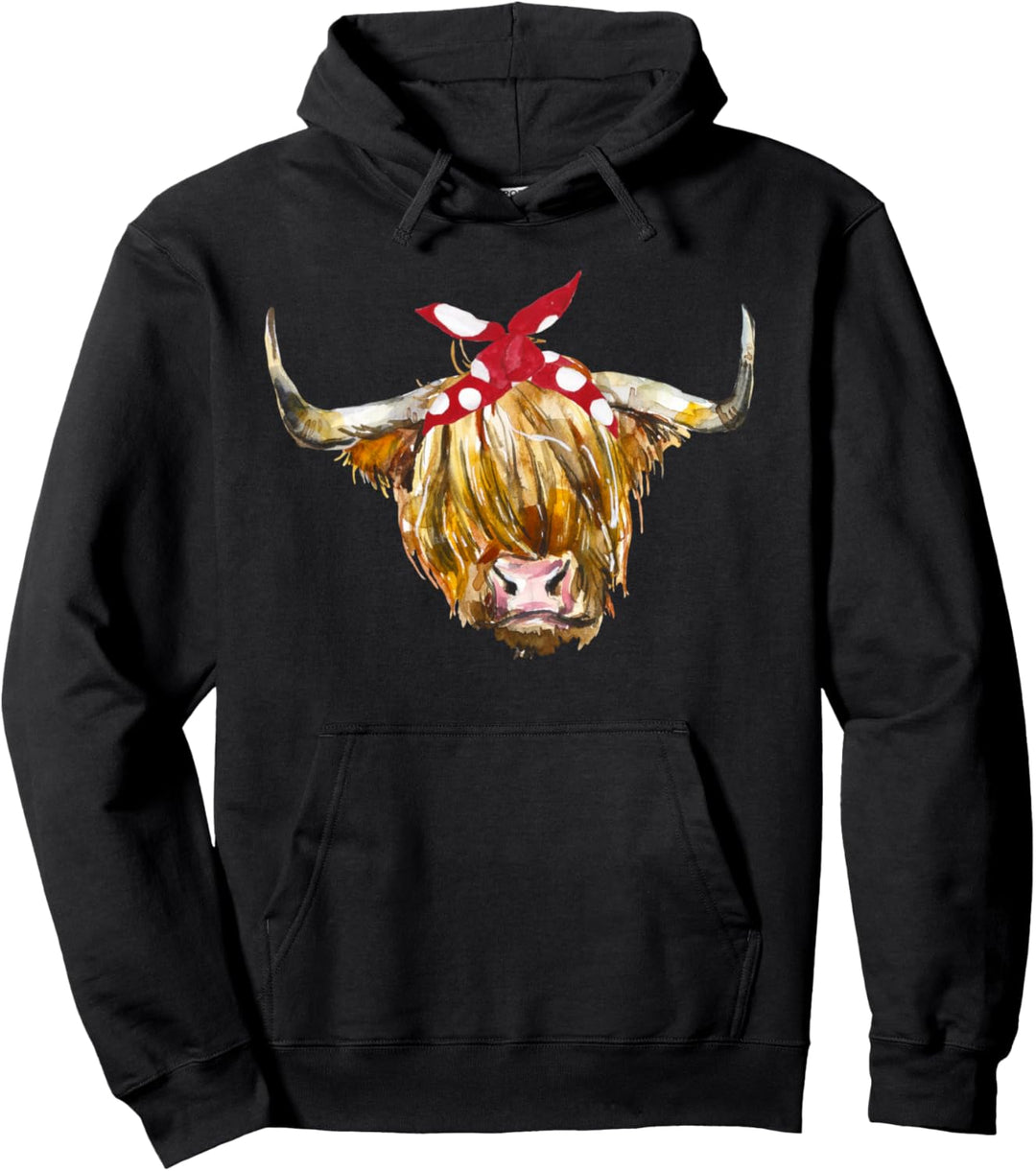 Lustiges Hochlandrind Kuh mit Haarband Hippie Landwirtin Pullover Hoodie