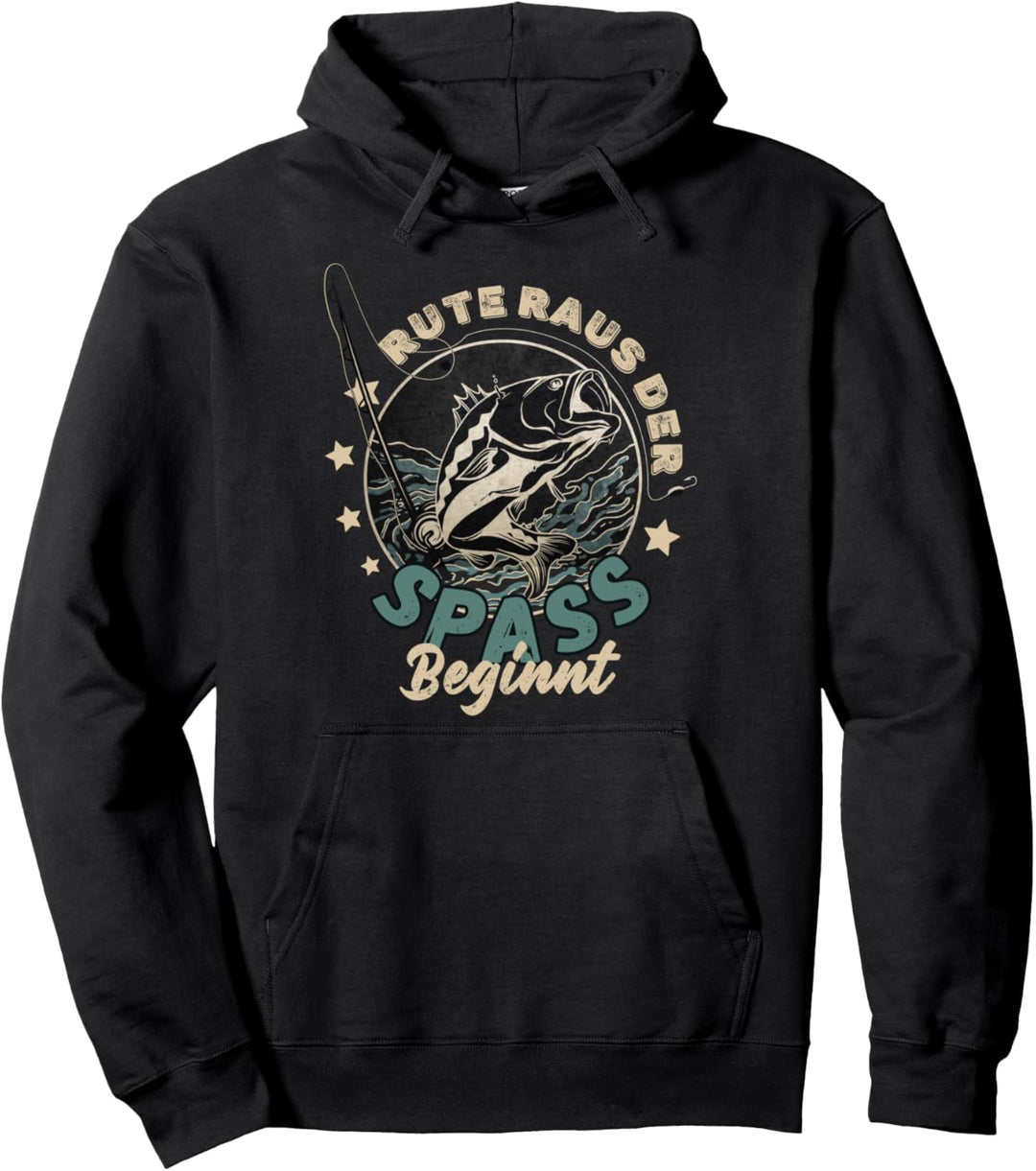 Rute Raus der Spass beginnt Fischer Angler Geschenk Pullover Hoodie