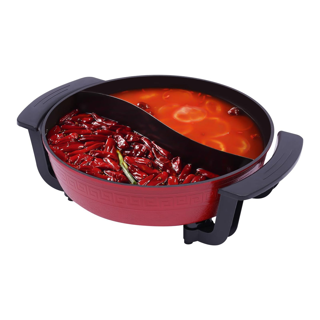 Hot Pot Kochtopf Yin Yang, 6L 2 Grid 2 Geschmack Kochtopf Partypfannemit Glasdeckel, Multifunktionsp