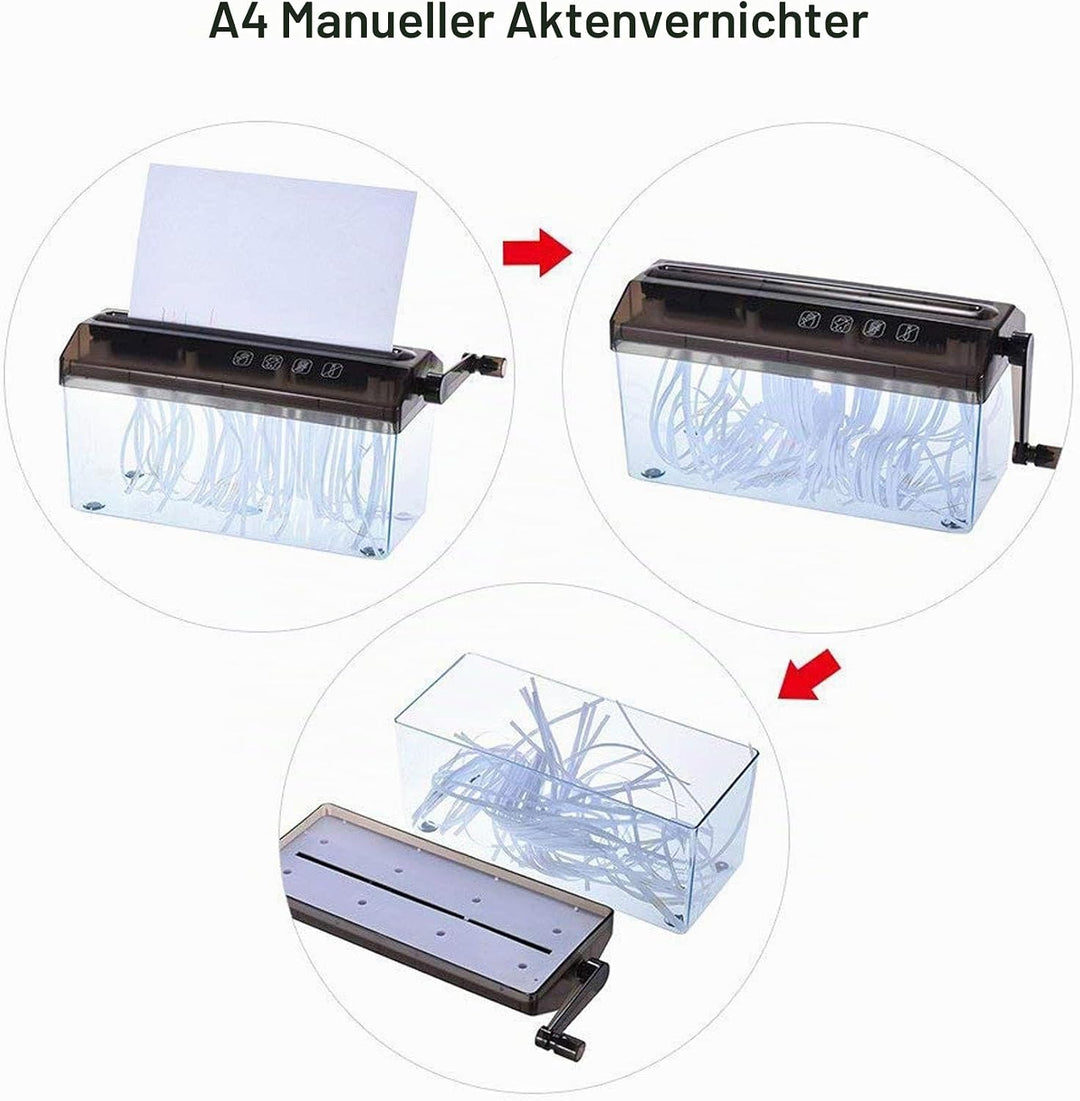 Malayas A4 22,9 cm Aktenvernichter geschreddertes Papier Manueller Hand-Papierschredder Dokumentenda