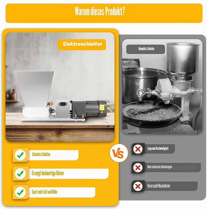 Schrotmühle Elektrisch 60w 220v, Getreidemühle Haferquetsche 44 Lbs/h, Getreidequetsche Tierfutter E