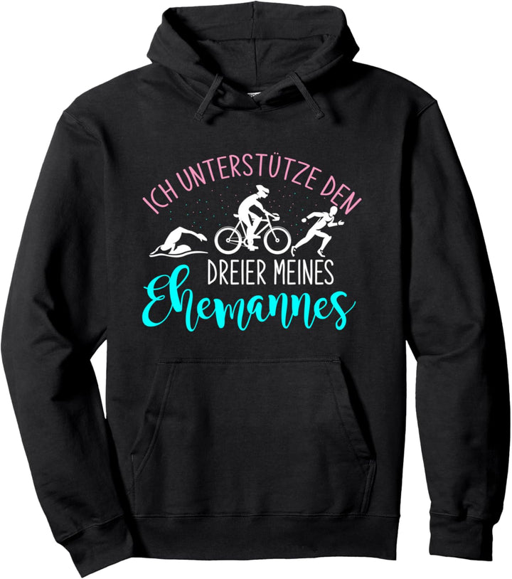 Ich unterstütze den Dreier meines Ehemanns Triathlon Pullover Hoodie