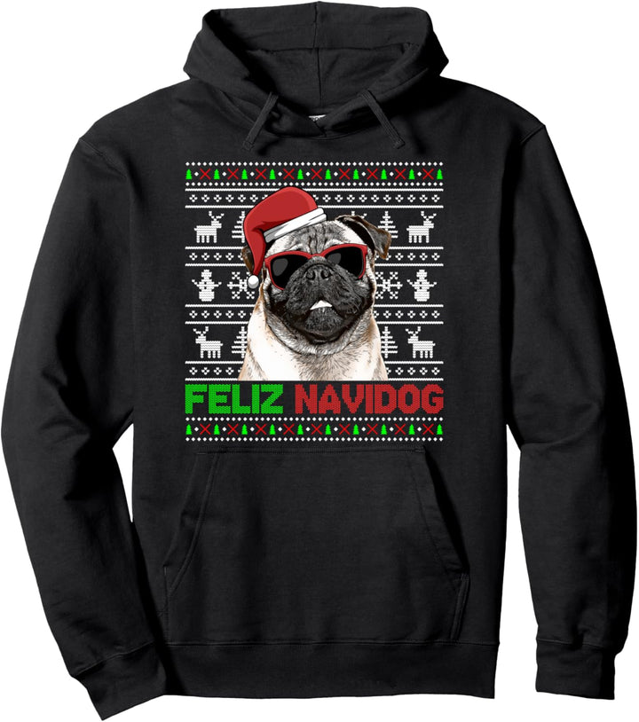 Pug Dog Feliz Navidog Lustiges Weihnachten Pullover Hoodie