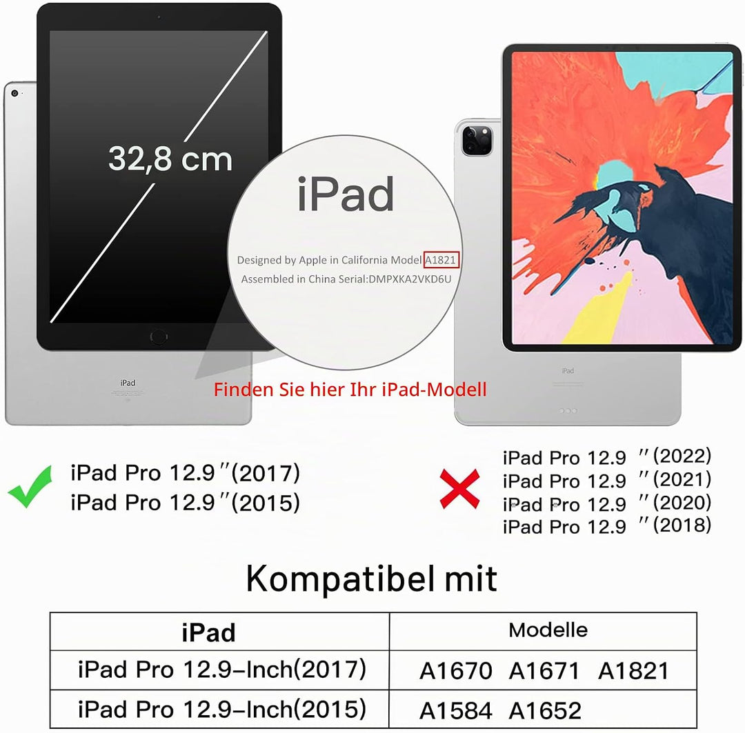 JETech Hülle für iPad Pro 12,9 (1. und 2. Generation, Modell 2015 und 2017), Schutzhülle mit Auto Sc