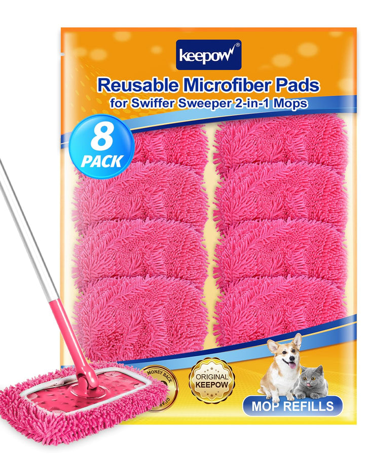 KEEPOW Wiederverwendbare Bodentücher für Swiffer Bodenwischer, Rosa Mikrofaser Tücher für Swiffer Fe