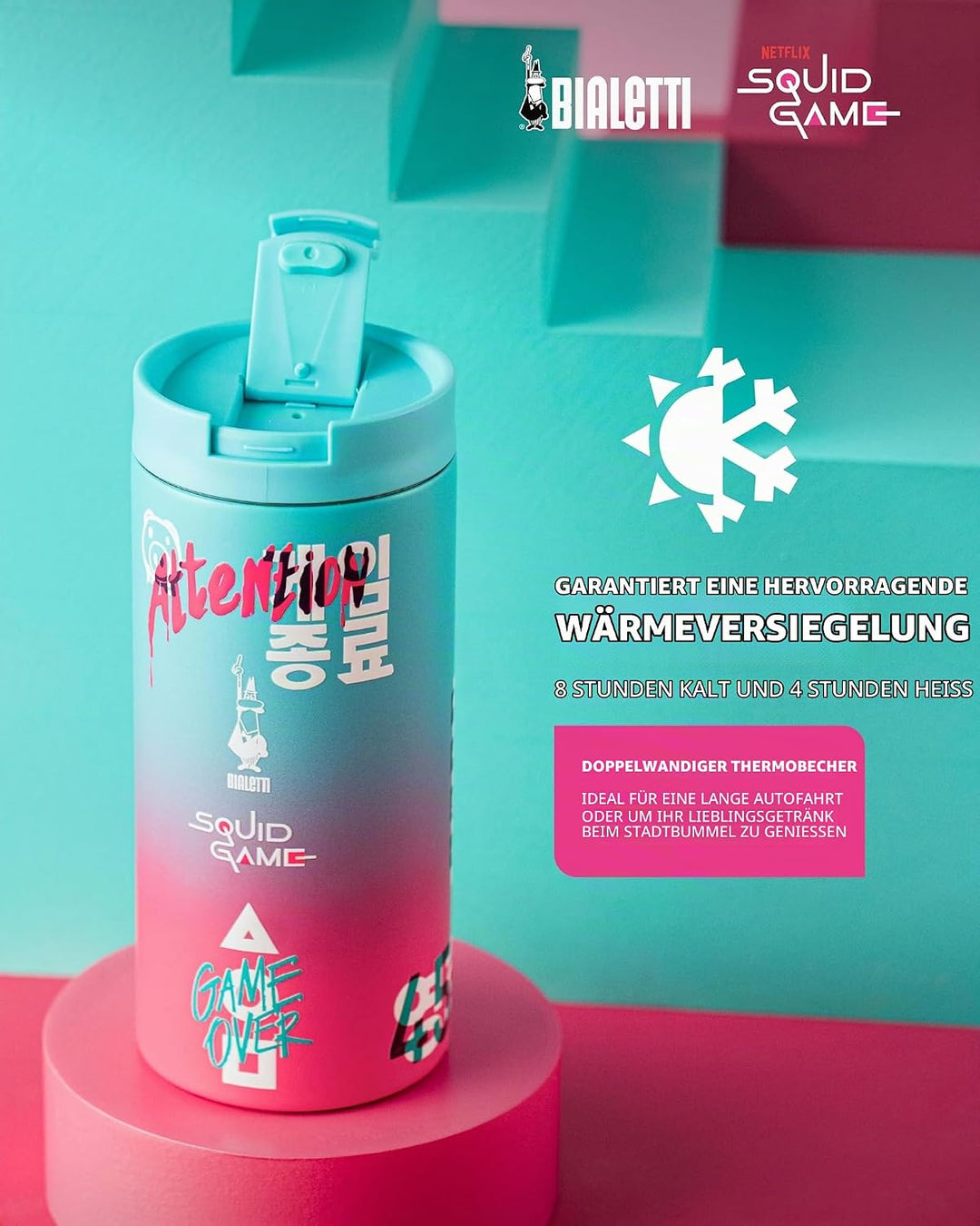 Bialetti Travel Mug Squid Game©, 360ml, Edelstahl, Doppelwandig