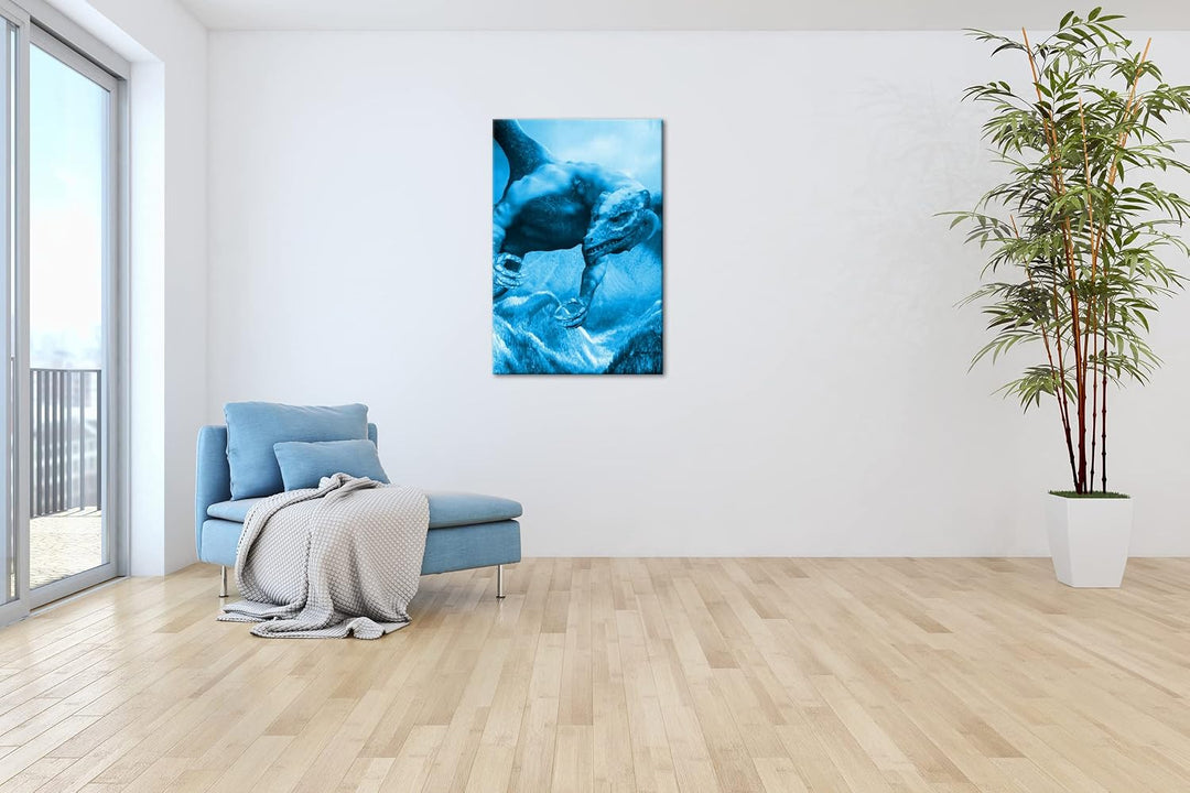 deyoli gigantischer Drache Format: 80x60 Effekt: Monocrome Blau als Leinwand, Motiv fertig gerahmt a