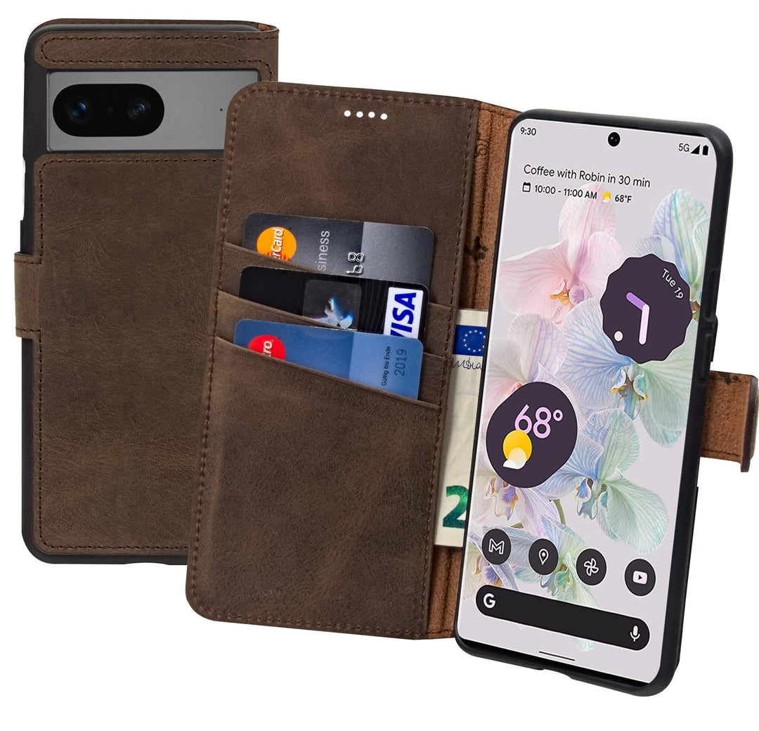 Suncase Book-Style Hülle kompatibel mit Google Pixel 7 5G Leder Tasche (Slim-Fit) Lederhülle Handyta