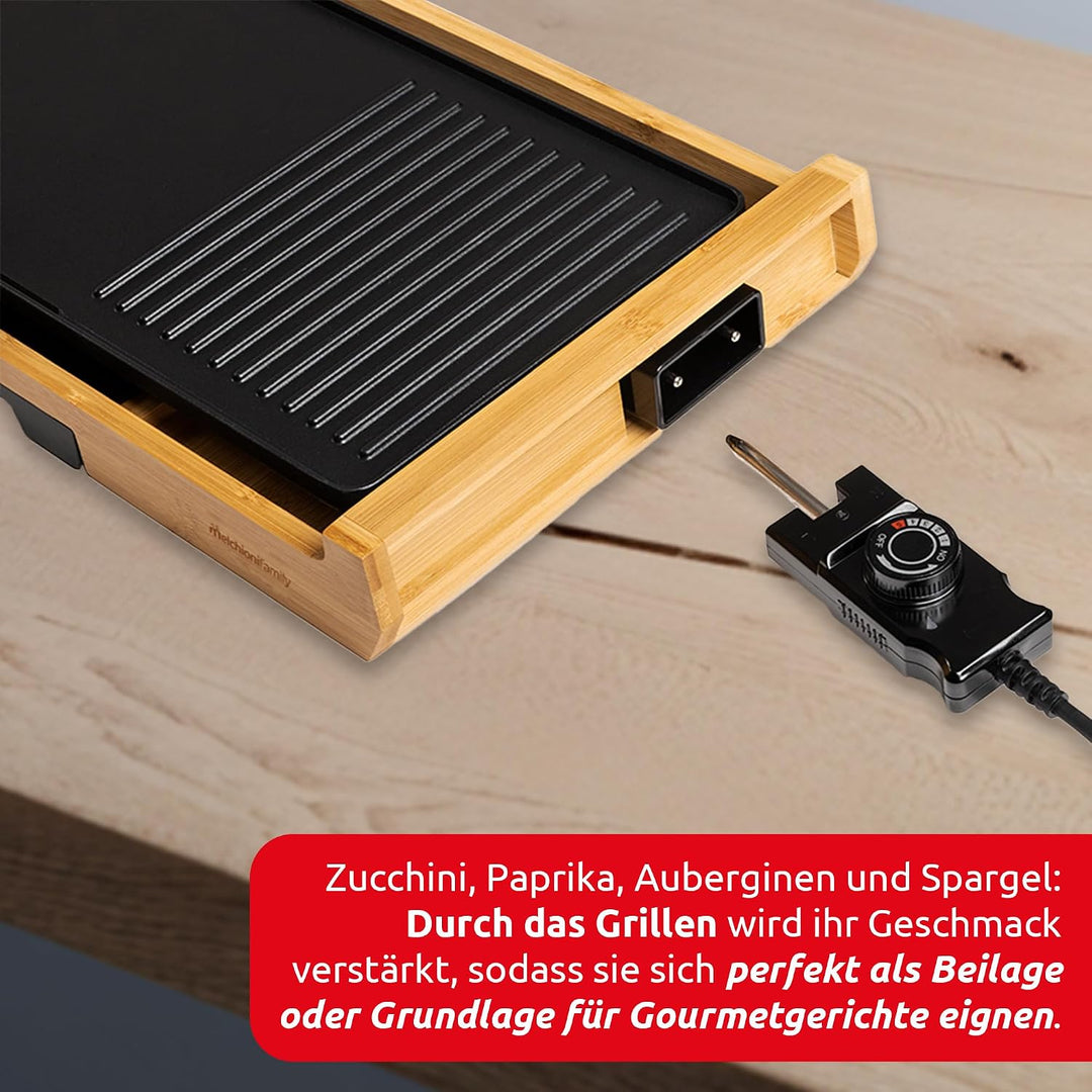 Melchioni Grill Elektrischer Grill, Bambus, Schwarz, Einheitsgrösse