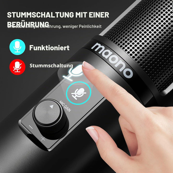USB Mikrofon Set, MAONO AU-PM421 Gain Regler PC Mikrofon mit Stummschalter &amp;192kHz/24Bit, Profession