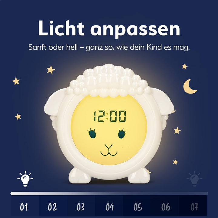 Schlaftrainer, Schaf, Lernwecker für Kinder, LED-Kinderwecker, Lernwecker, Einschlafen und Aufwachen