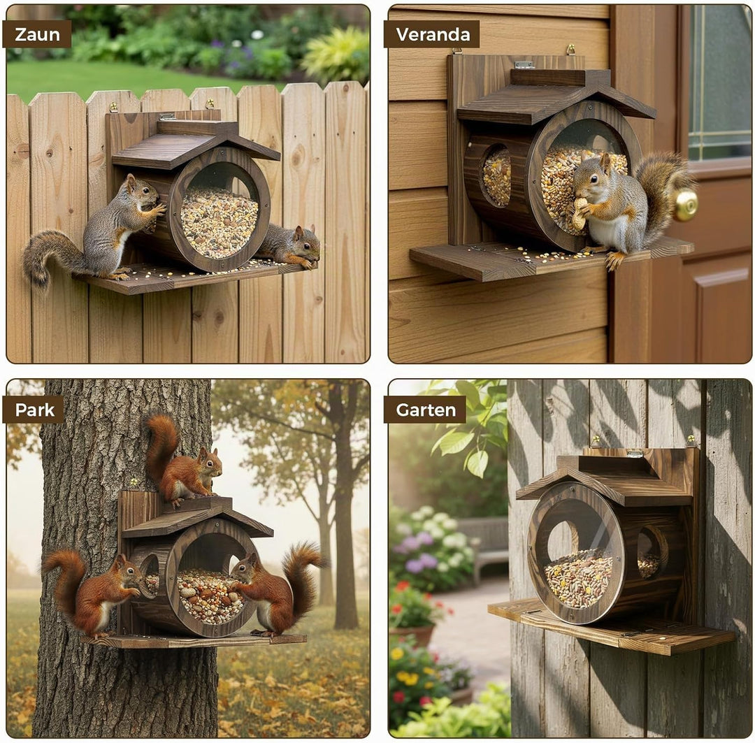 Eichhörnchen Futterhaus, Eichhörnchen Futterstation aus Holz, Wetterfestes Dach, Kobel Eichhörnchen