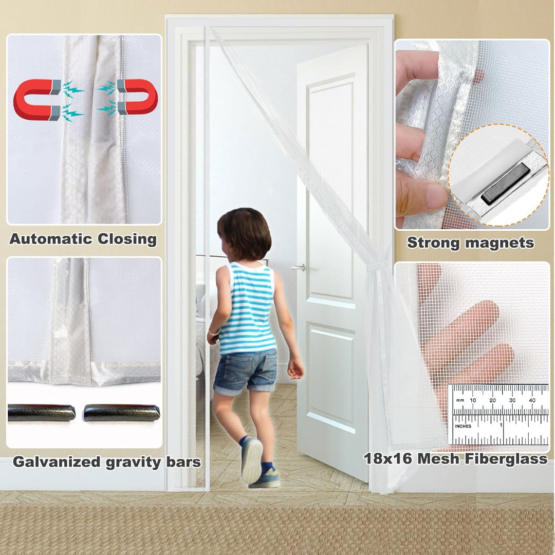 Risareyi Seitliche Öffnung Magnet Fliegengitter Balkontür 195x270cm, Weiss